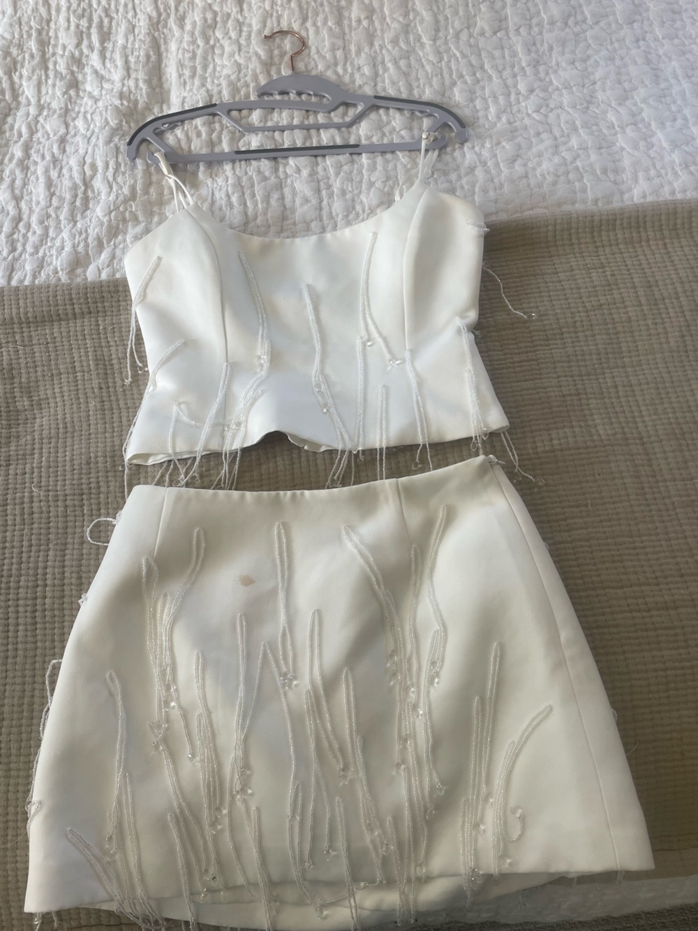 Anthropologie Bridal White Beaded Two-Piece Set